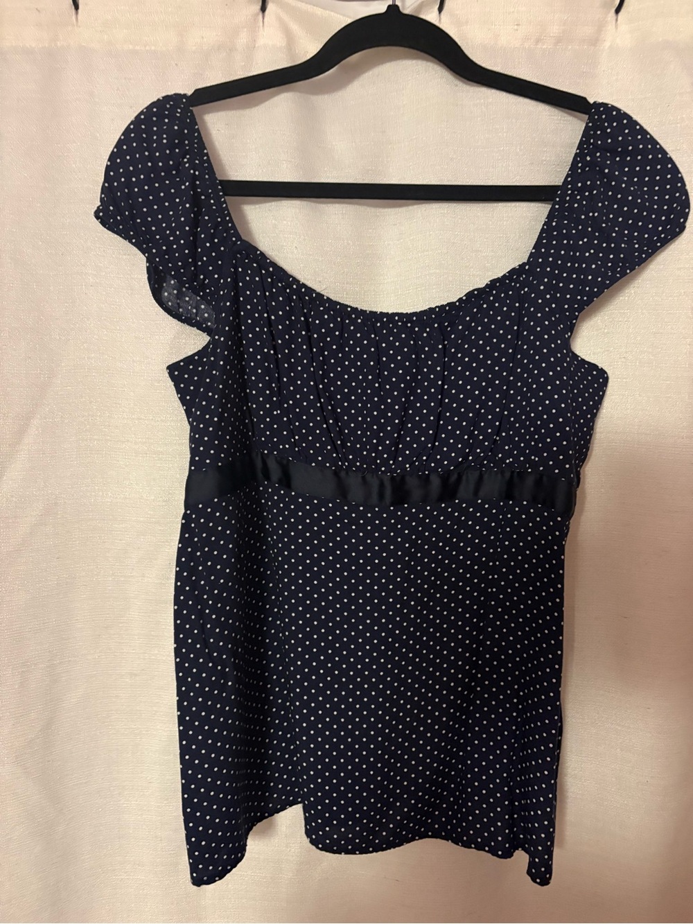 Y2K Navy Polka Dot Ruffle Sleeve Top